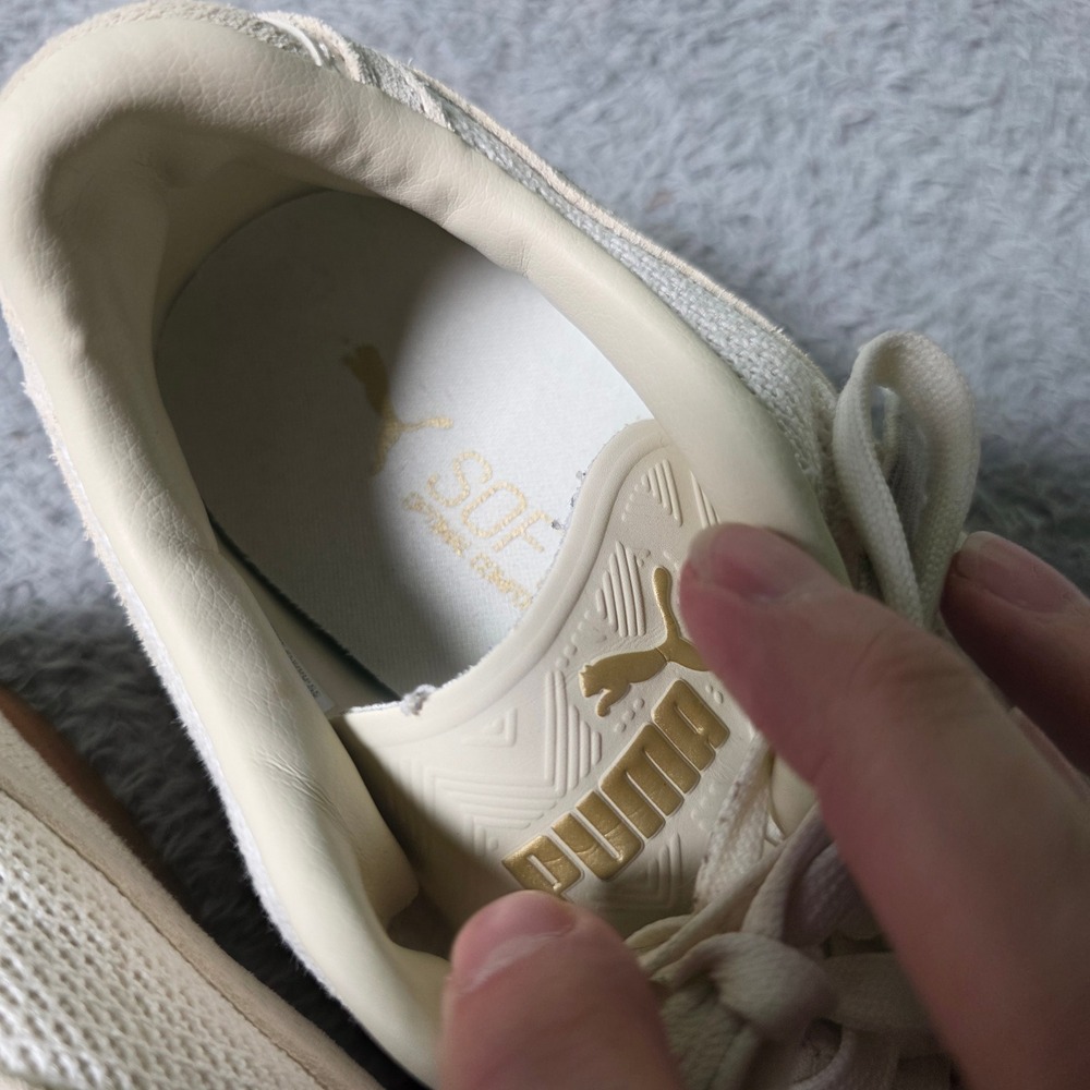 Puma Womens 9.5 Club Nylon Sneakers Cream Gum Sole 404213-01 Gold Accent - Picture 5 of 9